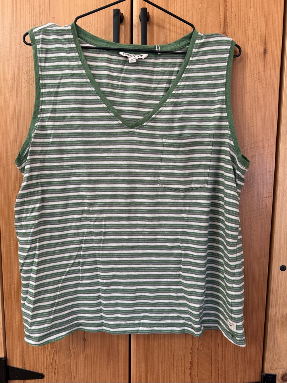 Toad&Co Green and White Striped V-Neck Tank